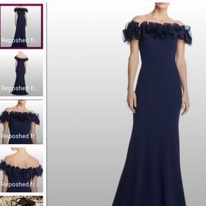 Aidian Mattox. Ruffled off the shoulder gown. Black size 8